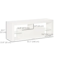 HOMCOM TV Stand for 55-Inch TVs, High Gloss TV Bench with LED Lights, Remote Control, Storage Drawer and Shelves, Entertainment Unit for Living Room, Bedroom, White(m-3)