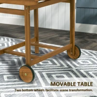 Outsunny 5 Pieces Wood Patio Dining Set, Wheeled Patio Table and Folding Chairs with Cushions for Garden Backyard Poolside, Teak(m-5)