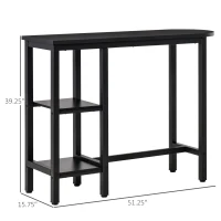 HOMCOM Modern Bar Table, Pub Table, Accent Console Table with Side Storage Shelf & Metal Frame, Black(m-3)
