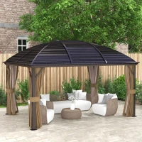 Outsunny 10' x 14' Hardtop Gazebo with Curtains, Netting, Pavilion with Steel Roof Ceiling Hook for Garden Patio, Brown(m-10)