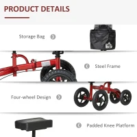 HOMCOM Foldable Medical Knee Walker Scooter for Injured Leg Red(m-7)