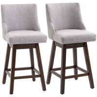 HOMCOM 28" Swivel Bar Height Bar Stools Set of 2, Armless PU Leather Upholstered Barstools Chairs with Nailhead Trim and Wood Legs, Light Grey(m-1)
