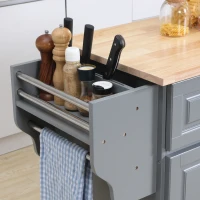 HOMCOM Rolling Kitchen Island on Wheels Utility Cart with Drop-Leaf and Rubber Wood Countertop, Storage Drawers, Door Cabinets, Grey(m-10)
