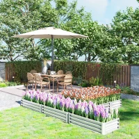 Outsunny Steel Raised Garden Bed, Set of 5 Large Box Planters for Outdoor Plants Vegetables Flowers Herbs, 8x8x1ft, Silver(m-9)