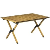 Outsunny 3ft Low Height Folding Camping Table, Roll-Up Aluminum Picnic Table with Carry Bag, Waterproof & Woodgrain Finish, Portable Table for Travel, BBQ, Beach, or Hiking(m-11)