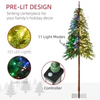 HOMCOM 6' Artificial Christmas Tree with Warm White or Colourful LED Lights, Pencil Shape, Steel Base(m-4)