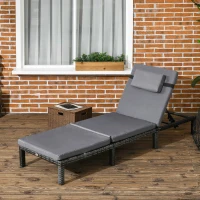 Outsunny Outdoor Lounger, Patio Lounger with 5-Level Adjustable Back, Headrest for Poolside, Garden, Backyard, Dark Grey(m-8)