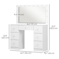 HOMCOM Makeup Vanity Table, Dressing Table with Mirror and Lights, Modern Makeup Table with 7 Drawers and 10 LED Lights, White(m-3)