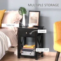 HOMCOM Wooden End Table Narrow Small Nightstand with Drawers Side Table for Bedroom, Black(m-5)