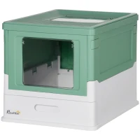 PawHut Top Entry Enclosed Kitty Litter Box with Scoop, Tray, Front Entry, Large Space, Foldable, Portable, Green(m-2)