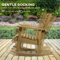 Outsunny Wooden Outdoor Rocking Chair, Traditional Slatted Wood Rocker Chair with Armrests and High Backrest for Indoor & Outdoor, Light Brown(m-5)