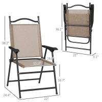 Outsunny 4 Piece Folding Patio Camping Chair Set, Sports Chairs for Adults with Armrests, Mesh Fabric Seat for Lawn, Brown(m-3)