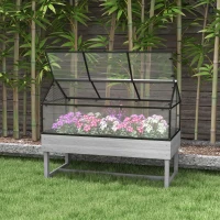 Outsunny Wood Elevated Planter Box with Cold Frame Greenhouse, Raised Garden Bed for Vegetables, Flowers, Herbs, Distressed Grey(m-8)