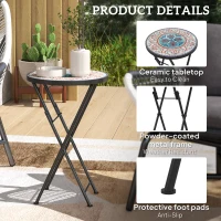Outsunny Mosaic Outdoor Patio Side Table, 14" Round Folding Outdoor Coffee Table with Steel Frame for Balcony Deck Patio Terrace, Mixed Colour(m-6)