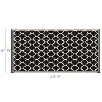 Outsunny Reversible Outdoor Rug, 9' x 18' Waterproof Plastic Straw Floor Mat, Portable RV Camping Carpet, Large Floor Mat for Deck, Backyard, Picnic, Beach, Black & Beige(m-3)