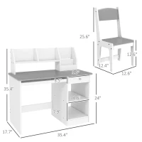 Qaba Kids Desk and Chair Set with Storage, Study Desk with Chair for Children 5-8 Years Old, Gray(m-3)