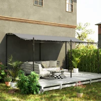 Outsunny 10' x 16' Wall-Mounted Outdoor Pergola Canopy, Metal Patio Canopy with Drainage Holes for Backyard Garden, Dark Gray(m-10)