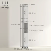 HOMCOM Narrow Bathroom Cabinet, Tall Bathroom Storage Cabinet with Barn Doors, Drawer and Adjustable Shelves, White Wood Grain(m-3)