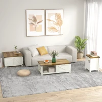 HOMCOM Farmhouse Coffee Table with Storage, Large Square Coffee Table for Living Room Furniture, Wooden Center Table(m-9)