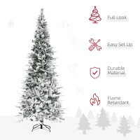 HOMCOM 9' Unlit Snow Flocked Pine Artificial Christmas Tree with Realistic Branches and 1159 Tips, Green(m-4)