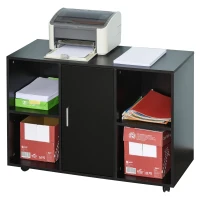 Vinsetto Mobile File Cabinet and Printer Stand for Home Office, Mobile Printer Table with 4 Open Storage Shelves, Door Cabinet, Wheels, Black(m-8)