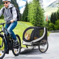 Aosom Dog Bike Trailer, Pet Cart Bicycle, Wagon Cargo Carrier Attachment with Hitch, Reflectors, Flag for Medium Dogs, Pet Wheelchair for Travelling, White(m-1)