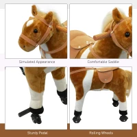 Qaba Kids Rocking Horse, Large Walking  Ride on Toy  for Toddlers 3 year old, Baby Plush Animal Rocker with Sound and Wheel, Brown(m-4)