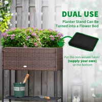 Outsunny Raised Garden Bed, Elevated Planter Box with Rattan Wicker Look, Tool Storage Shelf, Portable Design for Herbs, Vegetables, Flowers, Brown(m-7)