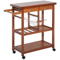 HOMCOM Wooden Kitchen Trolley Cart Basket Drawer Dining Storage w/Roller Holder Wood(m-11)
