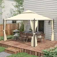Outsunny 10' x 12' Outdoor Patio Gazebo with Curtains, Two-Tier Roof, Beige(m-10)