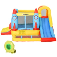 Outsunny Kids Bounce House, 4-in-1 Rocket Inflatable Water Slide Jumping Castle with 2 Slides, Climbing Wall, Trampoline, & Water Pool Area, Air Blower(m-11)