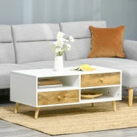 HOMCOM Coffee Table with Drawers and Shelves, Rectangular Center Table for Living Room, Bedroom, White and Brown(m-8)