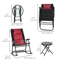 Outsunny 3pc Patio Foldable Rocking Chair Set, Outdoor Rocking Chairs and Table Bistro Set w/ Padded Seat, Headrest, Backrest for park, backyard, garden, Red(m-3)