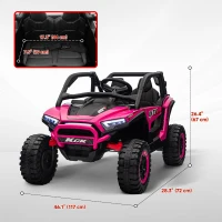 Qaba 2 Seater 24V 7AH Ride on Truck, Electric Car for Kids w/ Spring Suspension, Remote Lights, Horn, Music, Pink(m-3)