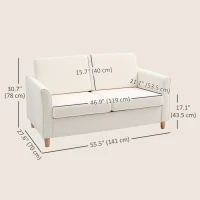 HOMCOM 2-Seat Sofa Two-Seater Couch with Armrests and Wood Legs for Living Room, Bedroom, Cream White(m-3)