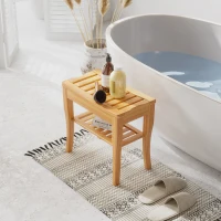 HOMCOM 20" Bamboo Shower Bench Bathroom Stool Spa Bath Seat Organizer Storage Shelf(m-8)