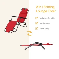 Outsunny Folding Chaise Lounge Chair, Outdoor Portable 2-Level Adjustable Recliner Zero Gravity Chair with Headrest Pillow, Armrests with Storage Mesh Pocket, Red(m-4)