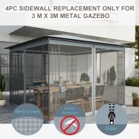 Outsunny Replacement Mosquito Netting for Gazebo 10' x 10' Black Screen Walls for Canopy with Zippers for Parties and Outdoor Activities, Dark Grey(m-4)