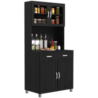 HOMCOM 67" Buffet with Hutch, Modern Kitchen Pantry, Freestanding Cabinet with Glass Doors, Shelves and Drawers, Black(m-11)