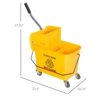 HOMCOM Compact Mop Bucket with Wringer, Mop Bucket on Wheels, 21 Quart, Separate Dirty and Clean Water, Yellow(m-3)