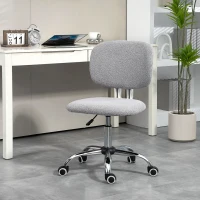 Vinsetto Cute Armless Office Chair, Teddy Fleece Fabric Computer Desk Chair, Vanity Task Chair with Adjustable Height, Swivel Wheels, Mid Back, Light Gray(m-10)