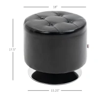 HOMCOM 360° Swivel Foot Stool Round PU Ottoman with Thick Sponge Padding and Solid Steel Base, Black(m-3)