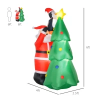 HOMCOM 6ft Inflatable Christmas Tree Decorations with Santa and Penguin, Outdoor Blow-Up Yard Christmas Decor with LED Lights Display(m-3)