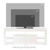HOMCOM TV Stand for 55-Inch TVs, High Gloss TV Bench with LED Lights, Remote Control, Storage Drawer and Shelves, Entertainment Unit for Living Room, Bedroom, White(m-7)