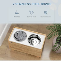 PawHut Elevated Dog Bowls with Slow Feeder Dog Bowl, Stainless Steel Food Water Bowl, Storage for Large Sized Dog, Oak(m-7)
