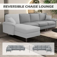 HOMCOM L Shape Sofa, Modern Sectional Couch with Reversible Chaise Lounge, Pillows and Wooden Legs for Living Room, Gray(m-4)