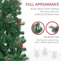 HOMCOM 6.5 Foot Pencil Artificial Christmas Tree, Slim Pine Needles Xmas Tree with Realistic Branches, Pine Cones, Metal Base, Green(m-7)