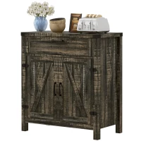 HOMCOM Modern Farmhouse Sideboard with Storage, Buffet Cabinet with 2 Barn Doors and Drawer for Dining Room, Dark Oak(m-1)
