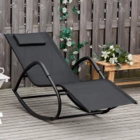 Outsunny Rocking Chair, Zero Gravity Patio Chaise Sun Lounger, Outdoor Rocker, UV Water Resistant, Pillow for Sunbathing, Lawn, Garden or Pool, Black(m-2)