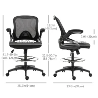Vinsetto Adjustable Drafting Chair Tall Office Stand-Up Chair with Flip-up Armrest and Foot Ring, 360° Swivel, Black(m-3)